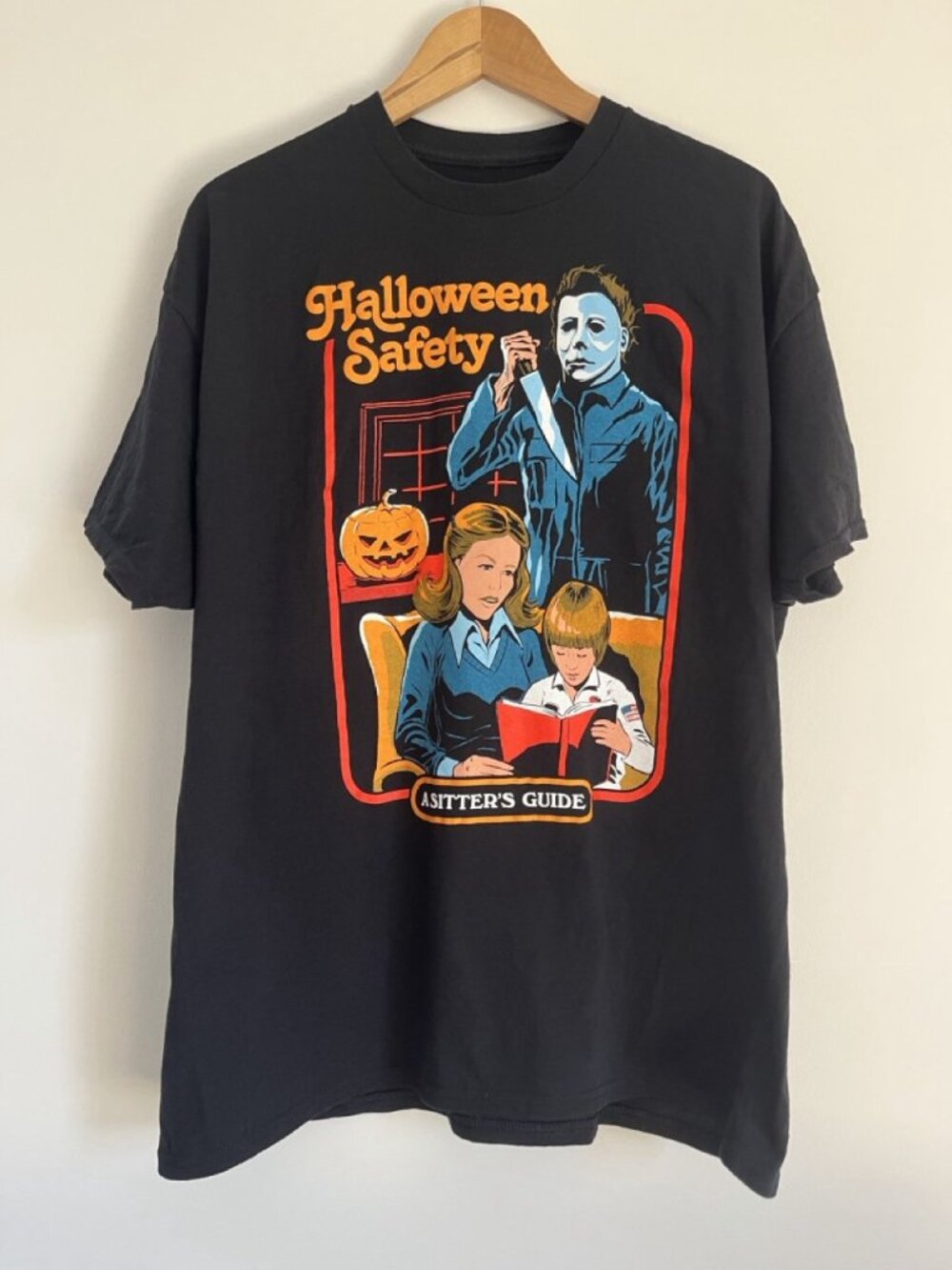 Creepy Co Halloween Safety Graphic Tee Michael Myers Black XL Horror
